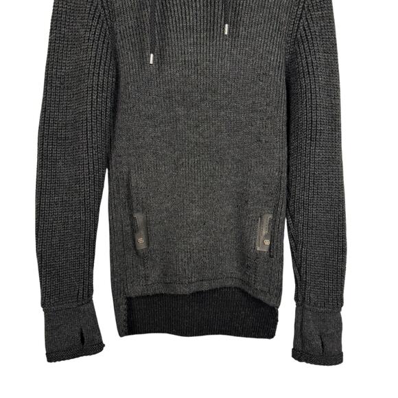 Leif Nelson Gray Streetwear Knit Shawl Drawstring Neck Fitted Sweater Sz Small - Picture 8 of 11